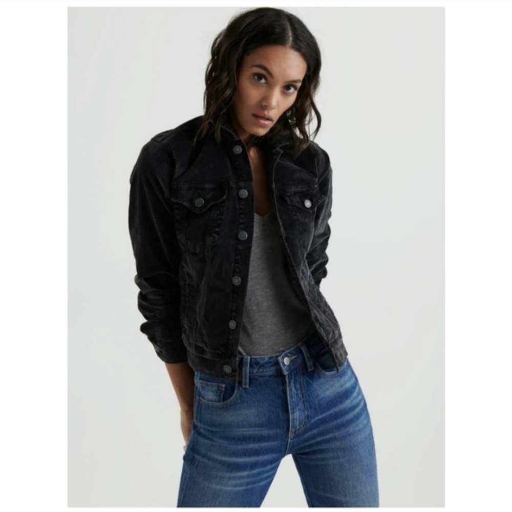 Lucky Brand Jeans The Tommy Trucker Charcoal Black Velvet Jacket - M - Picture 2 of 15